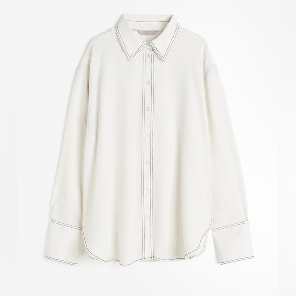 H&M Tops - H&M Off-White Button-Down Shirt with Black Contrast Stitching